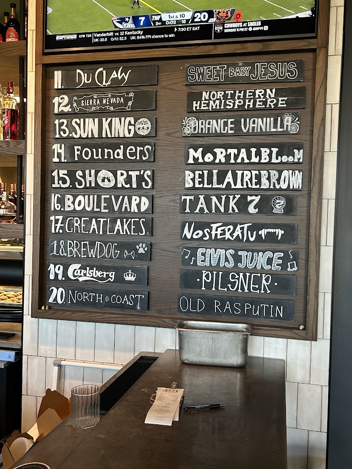 The draft beer list at 101 Craft Kitchen in Carmel