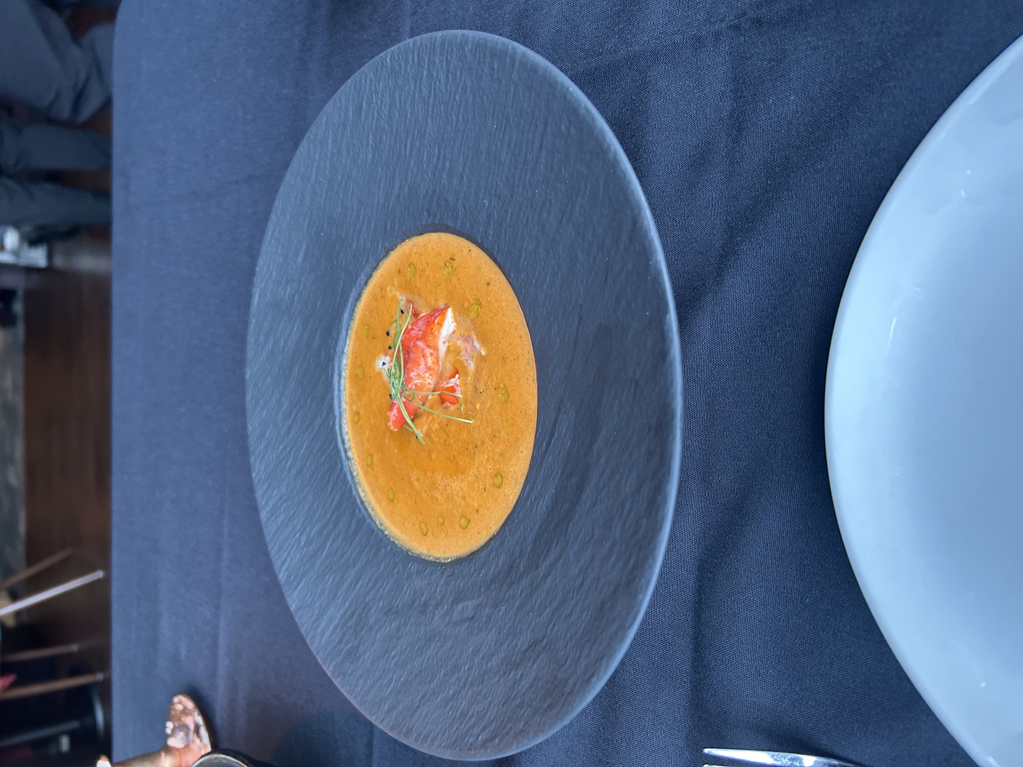 Lobster bisque with lobster claw meat at Charred Steakhouse, Carmel