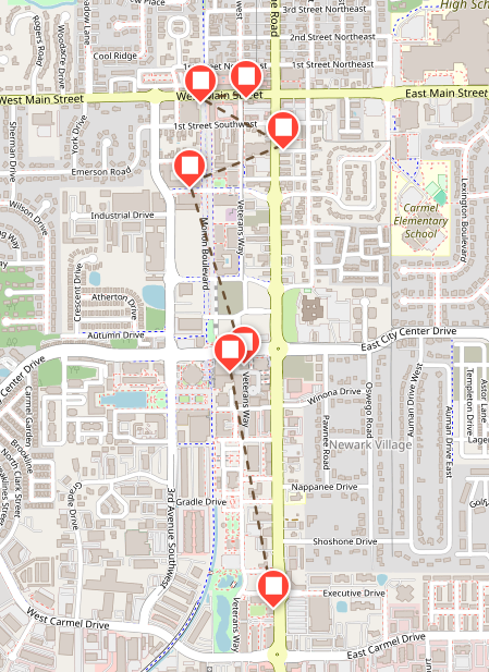 The pre-built Espresso Martini map showing Midtown Carmel locations