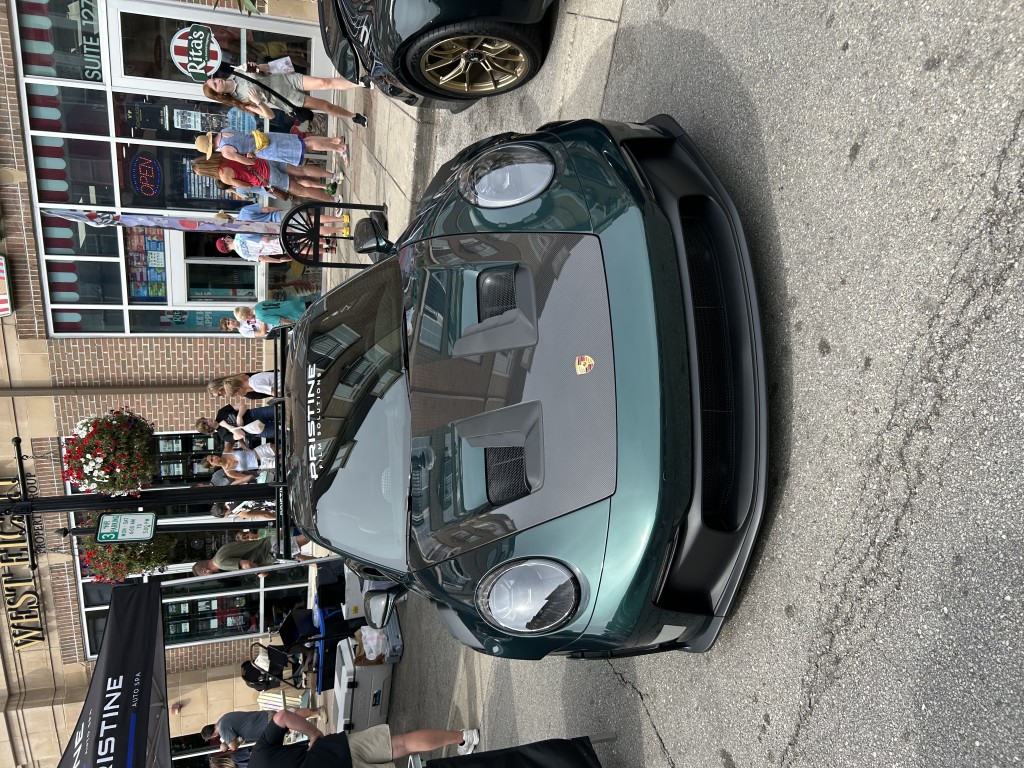 A Porsche on display at Praezision-Palooza during Artomobilia in the Carmel Arts and Design District