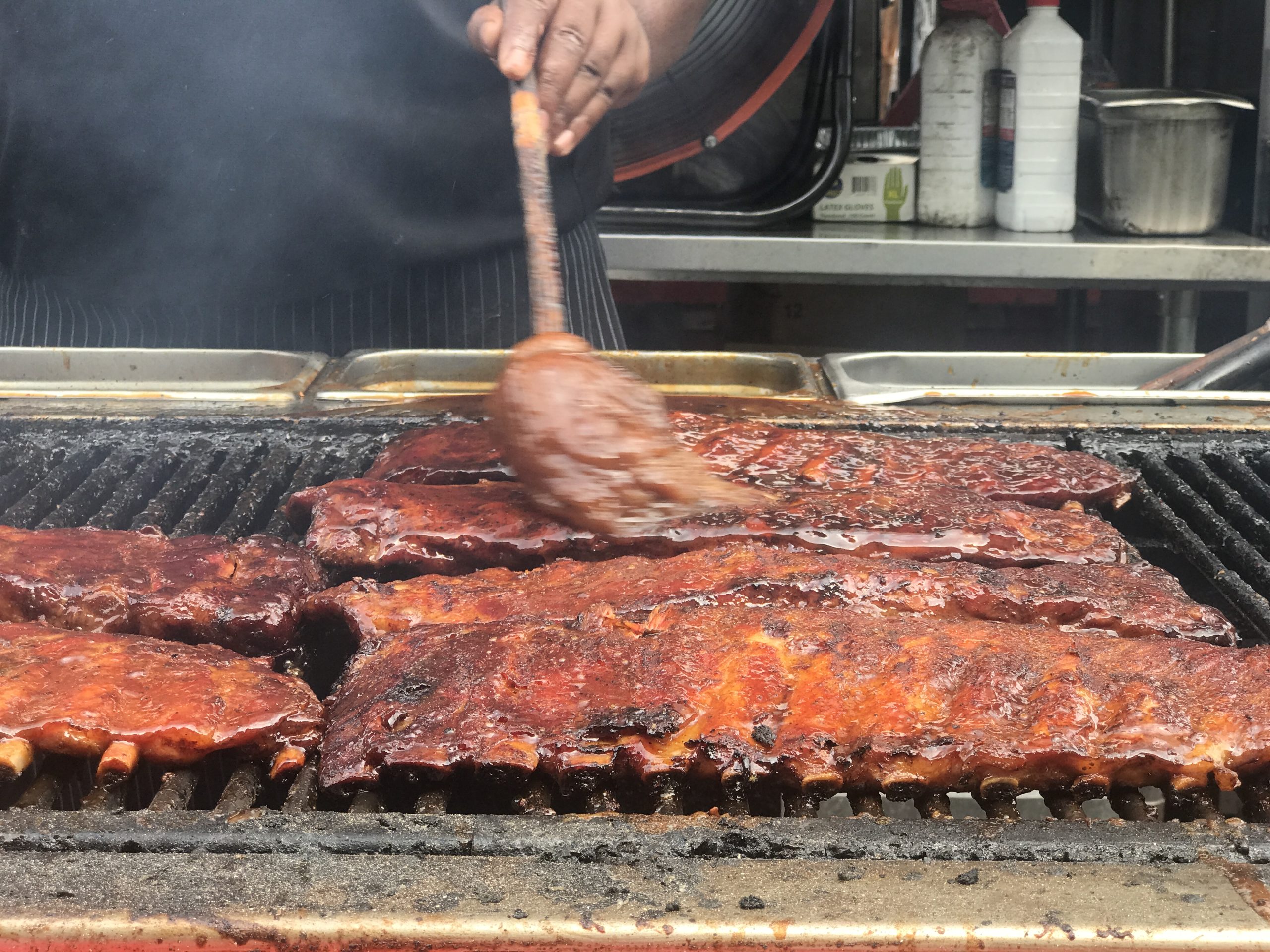 Racks of barbecue ribs at BAR Rib Fest in Carmel, Indiana